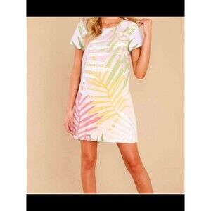 Mink Pink Pastel Tropical Palm Shift‎ Dress